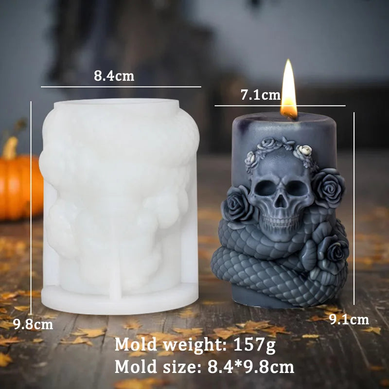 Skull Flower Snake Column Candle