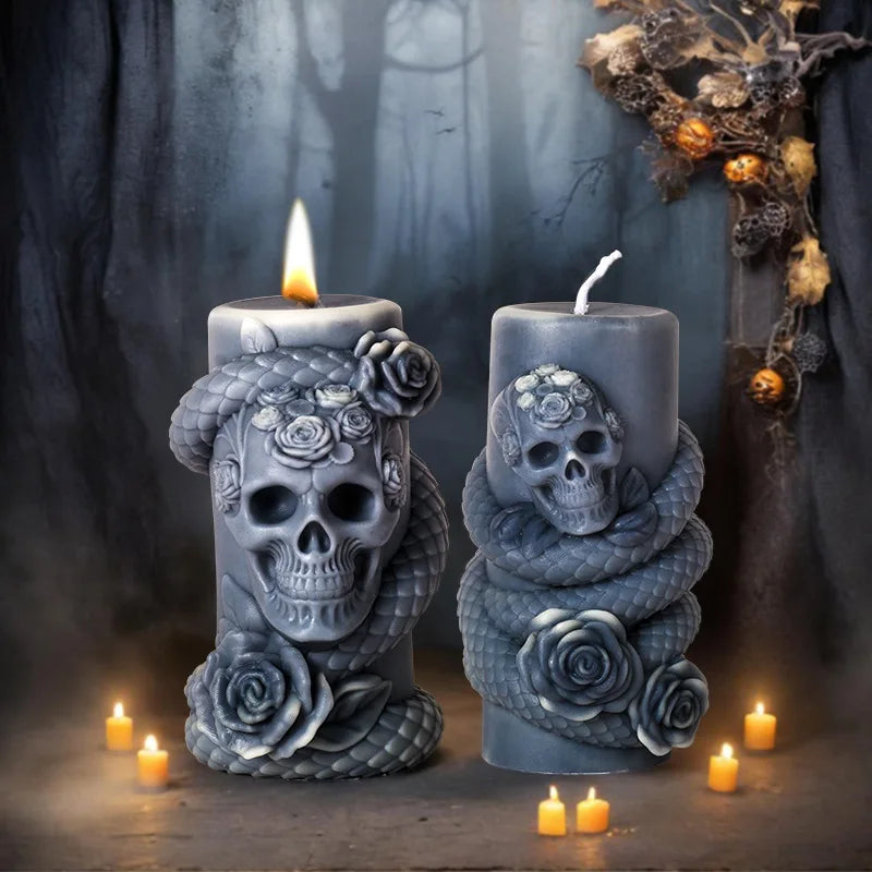 Skull Flower Snake Column Candle