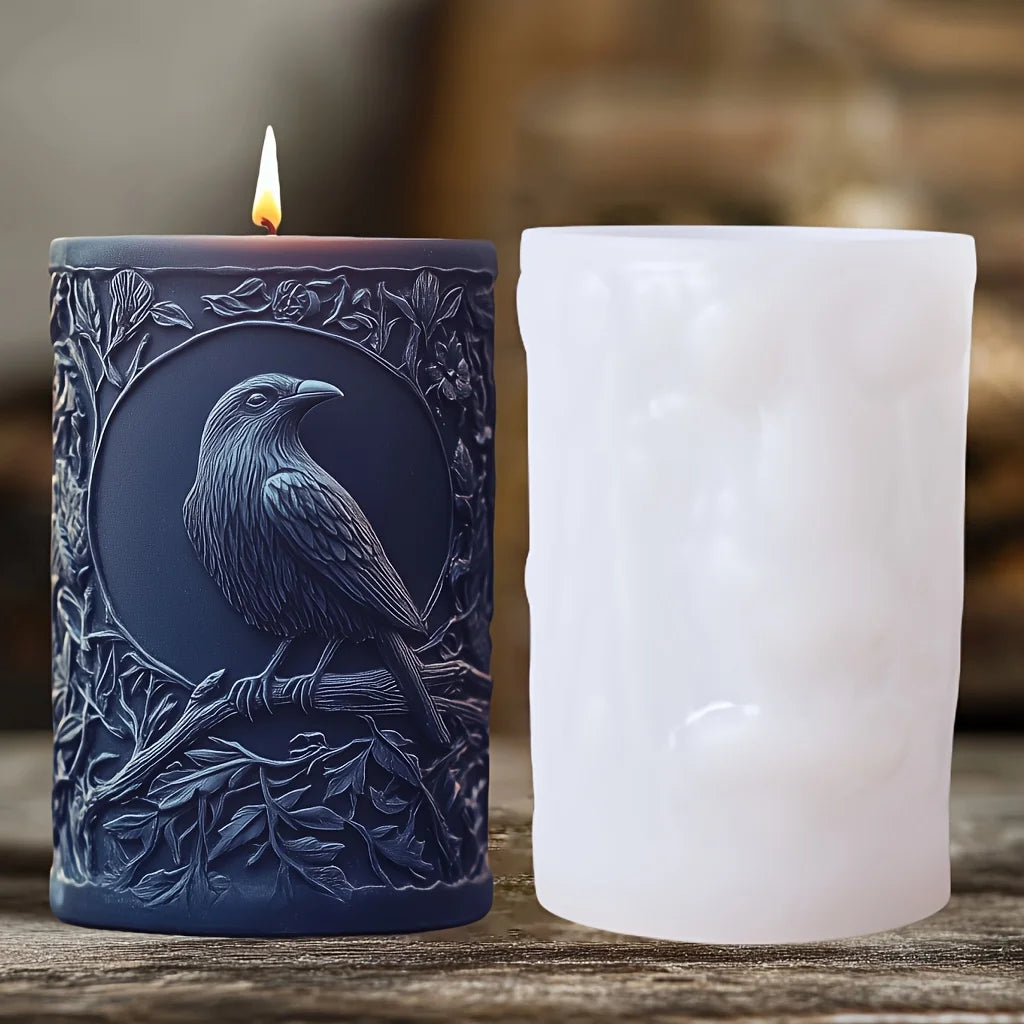 3D Bird branch relief cylindrical candle