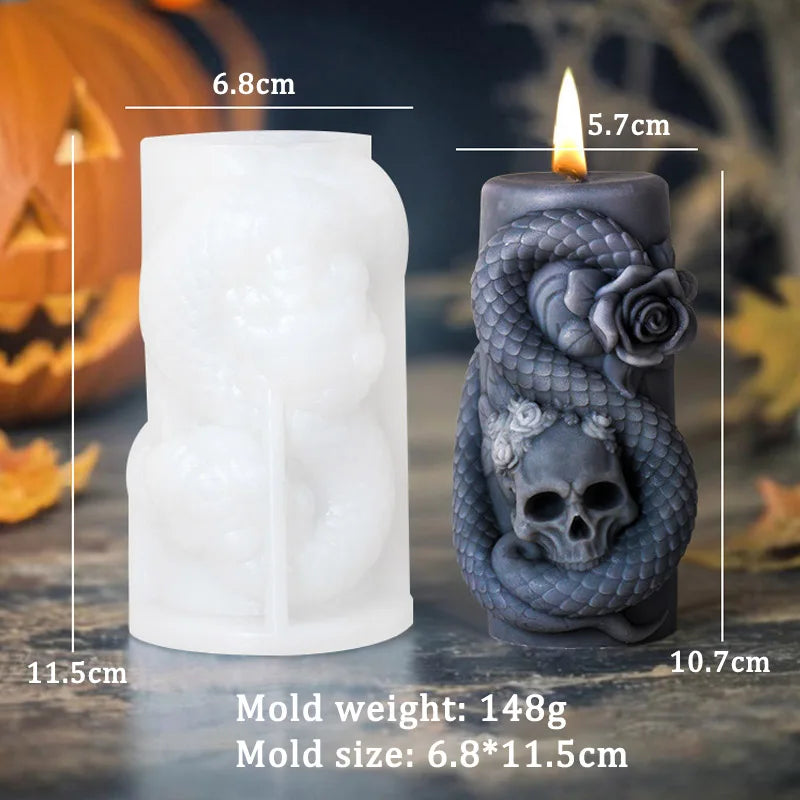 Skull Flower Snake Column Candle