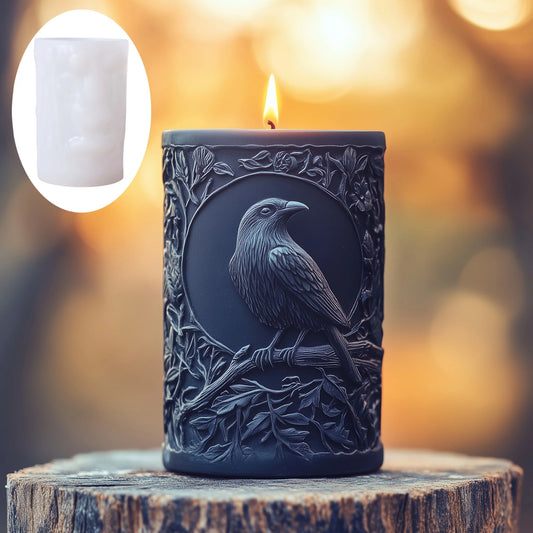 3D Bird branch relief cylindrical candle