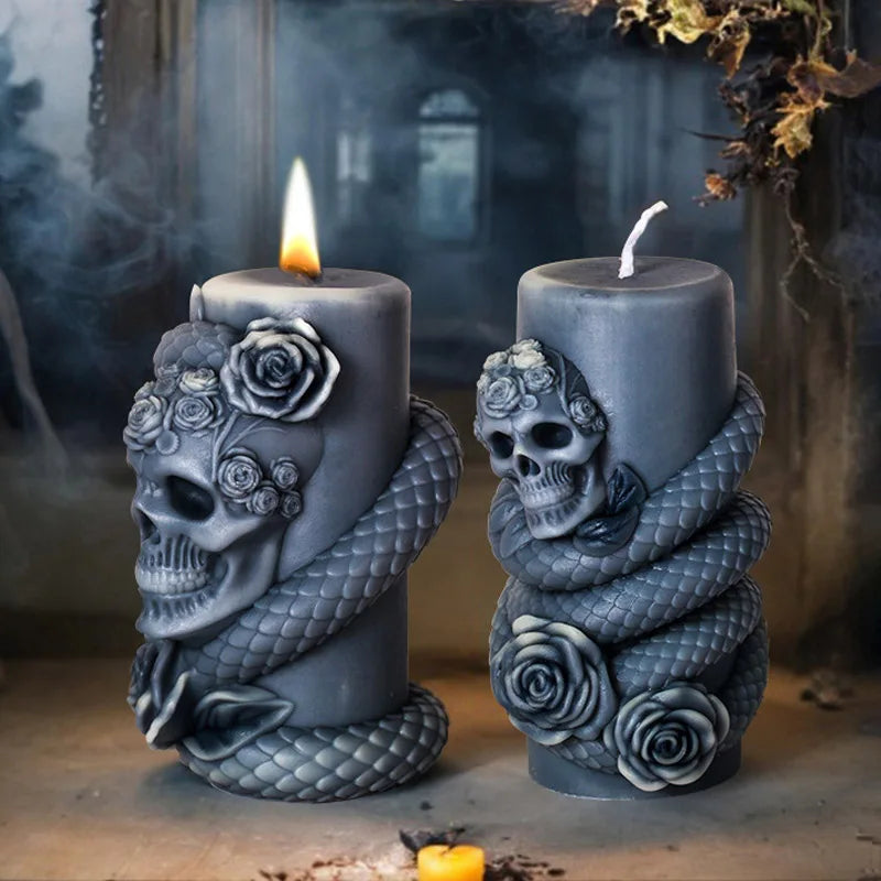 Skull Flower Snake Column Candle