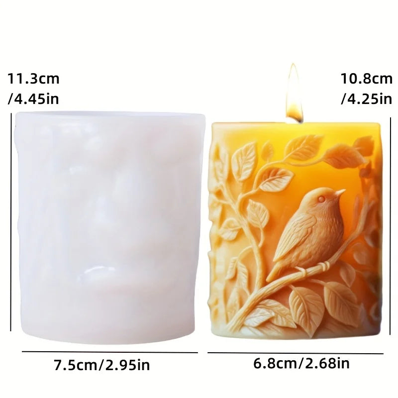 3D Bird branch relief cylindrical candle