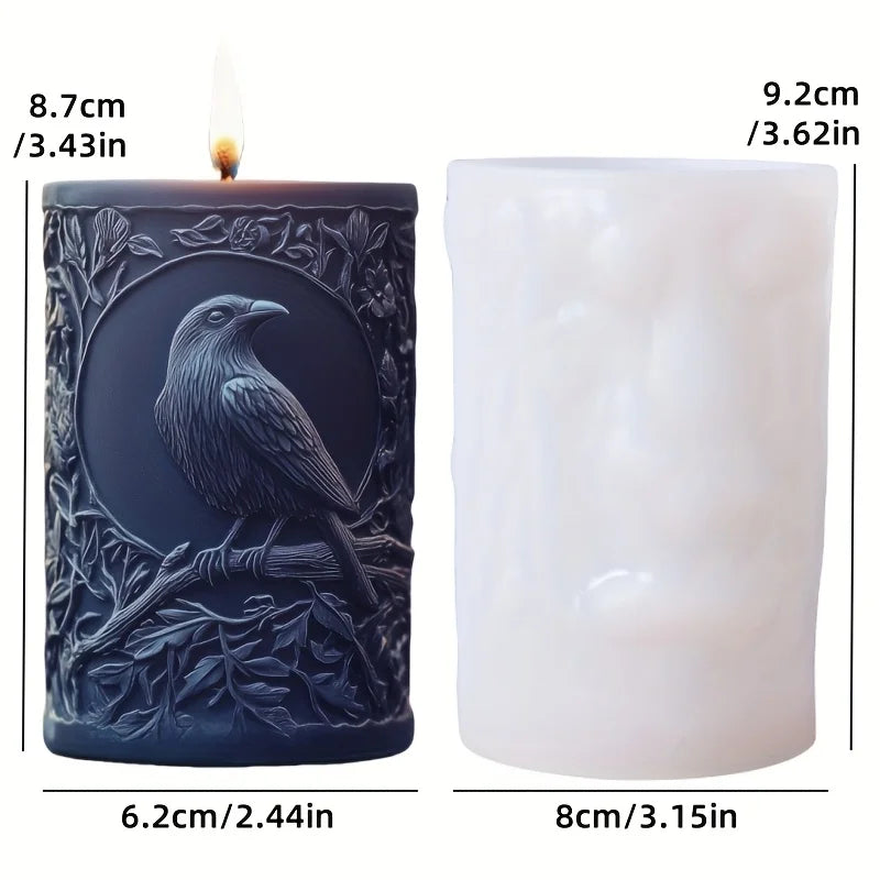 3D Bird branch relief cylindrical candle