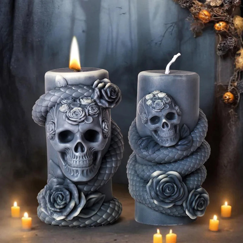 Skull Flower Snake Column Candle