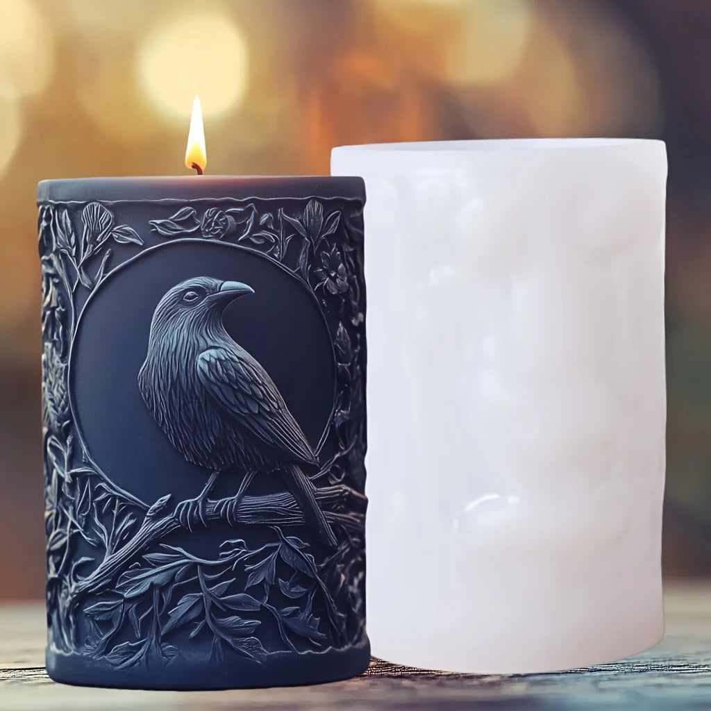 3D Bird branch relief cylindrical candle