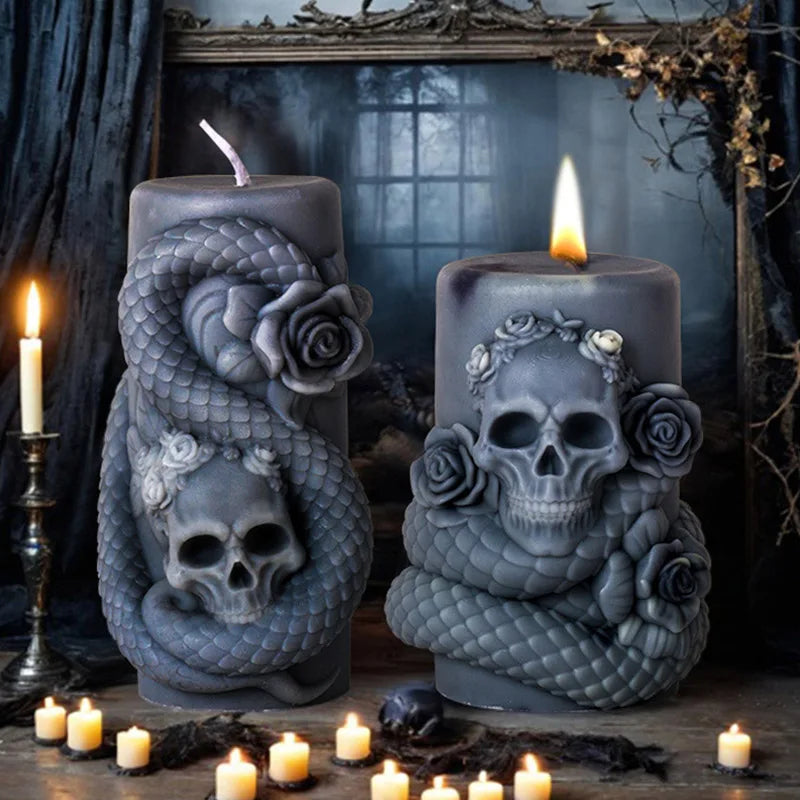 Skull Flower Snake Column Candle