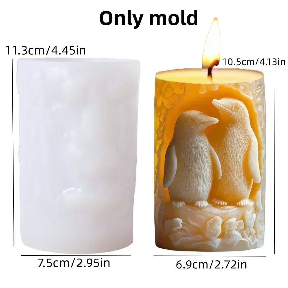 3D Bird branch relief cylindrical candle