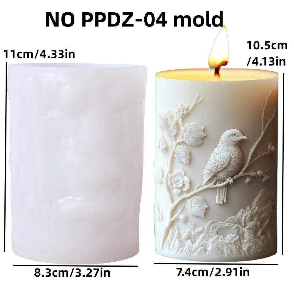 3D Bird branch relief cylindrical candle