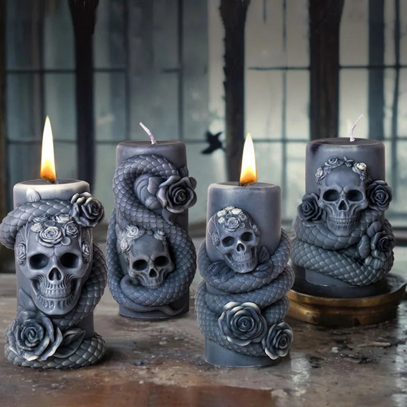 Skull Flower Snake Column Candle