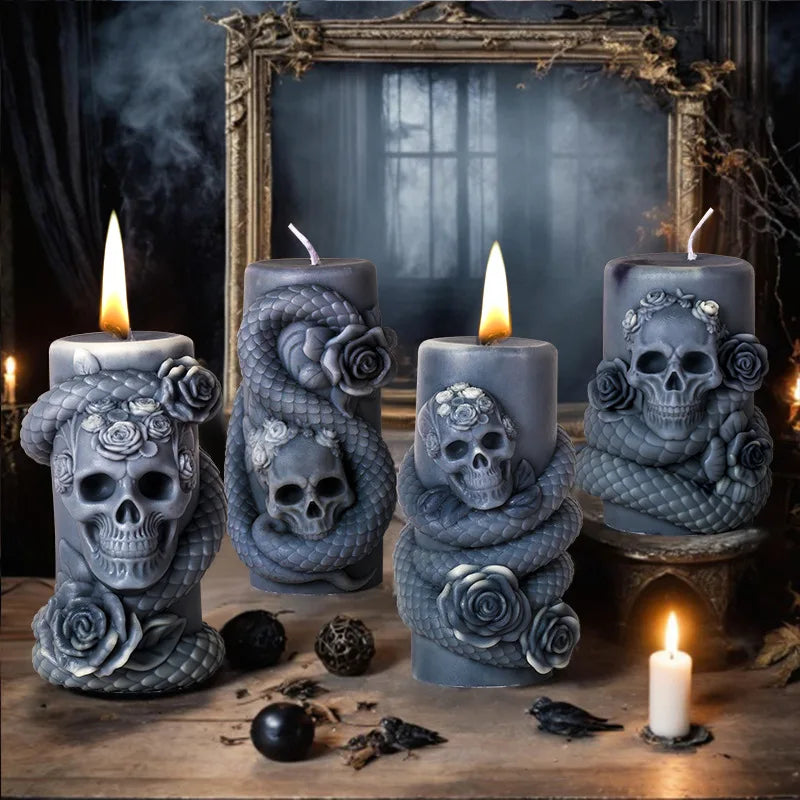 Skull Flower Snake Column Candle